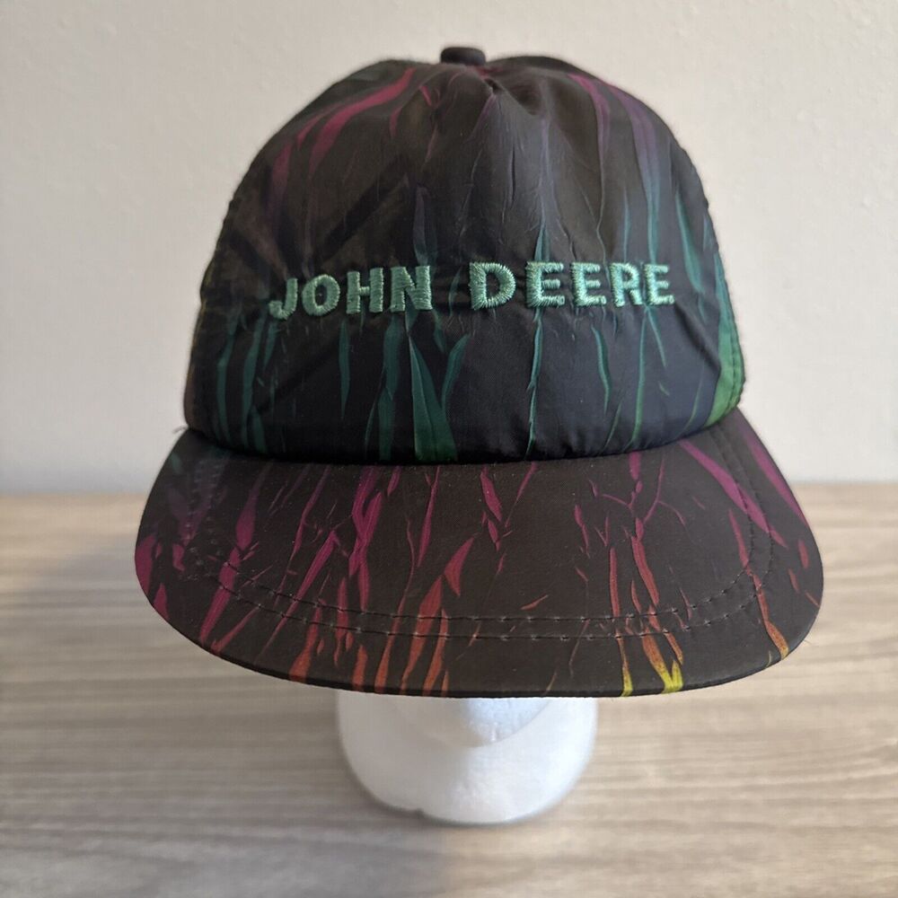 Vintage SnapBack Hat John Deere Spell out Multicolor Vinyl Stripped